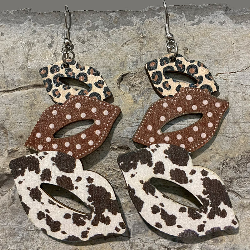 Wholesale Colorblock Western Cowboy Leopard Print Earrings